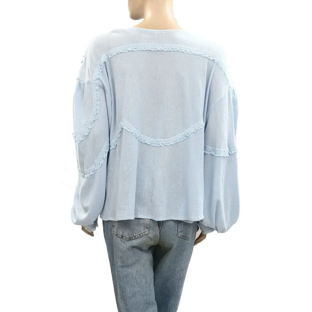 Free People Maisey Knit Top Blouse Floral Lace Embroidered Cotton XS NEW 277164